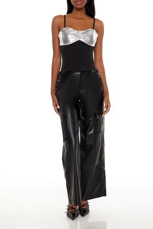 BLACK Faux Leather High-Rise Cargo Pants, image 1