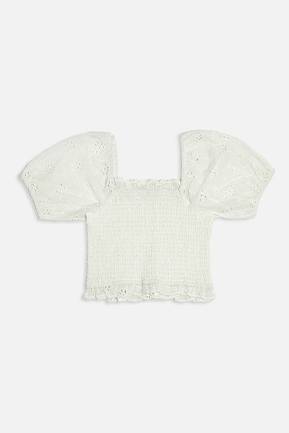 WHITE Girls Eyelet Puff-Sleeve Top (Kids), image 1