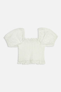 WHITE Girls Eyelet Puff-Sleeve Top (Kids), image 1