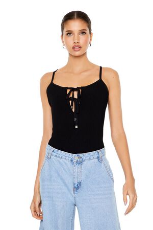BLACK Sweater-Knit Cami Bodysuit, image 1