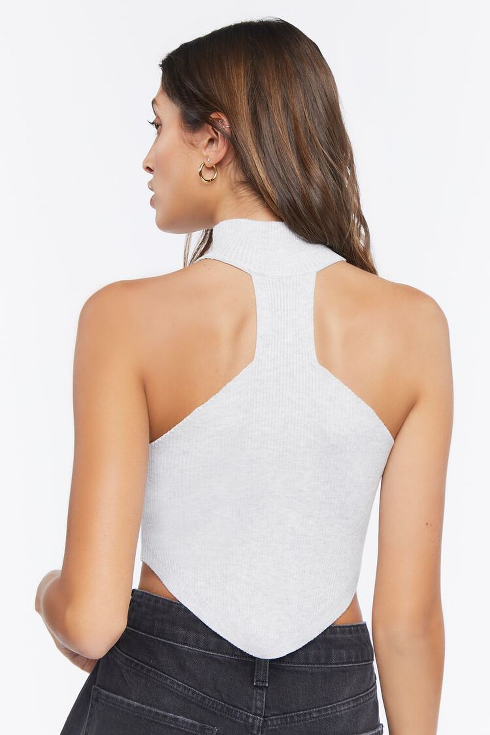 GREY Sweater-Knit Mock Neck Crop Top, image 3