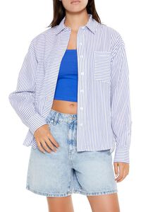 WHITE/BLUE Poplin Striped Pocket Shirt, image 1