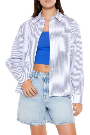 WHITE/BLUE Poplin Striped Pocket Shirt, image 1