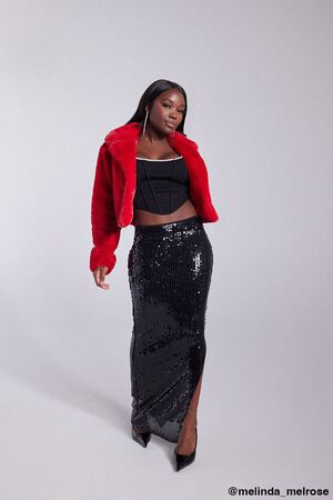 BLACK Sequin Leg-Slit Maxi Skirt, image 1