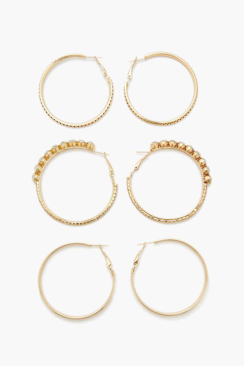 GOLD Etched Rhinestone Hoop Earrings, image 1