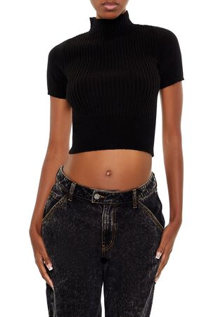 CREAM Sweater-Knit Mock Neck Crop Top, image 1