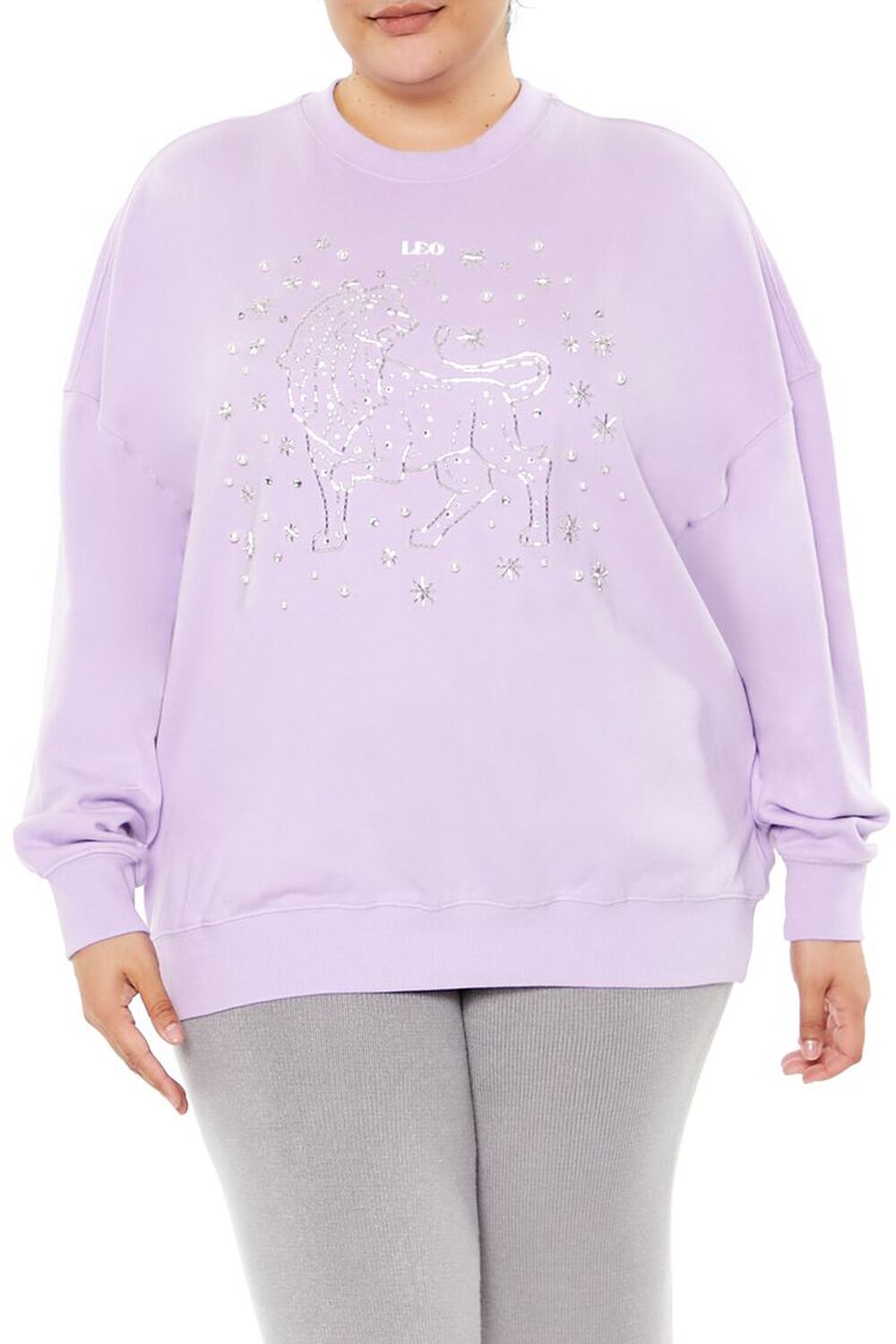 LAVENDER/MULTI Plus Size Beaded Leo Pullover, image 1