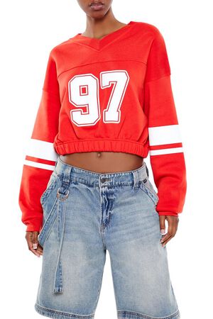 RED/MULTI Fleece 97 Cropped Pullover, image 1