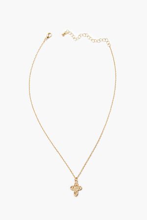 GOLD Etched Cross Charm Necklace, image 1