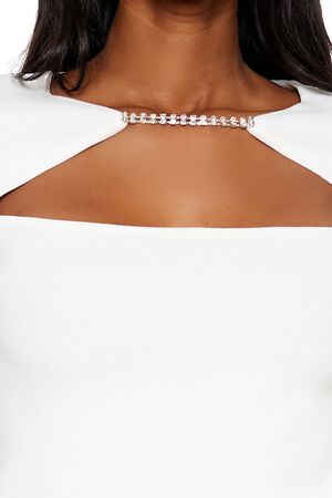 WHITE Faux Gem Cutout Sweater, image 3