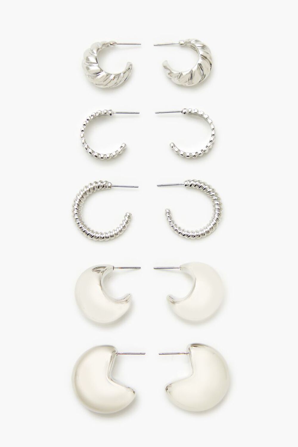 SILVER Twisted & Etched Hoop Earring Set, image 1