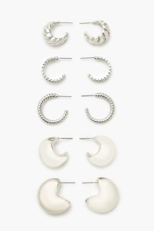 SILVER Twisted & Etched Hoop Earring Set, image 1