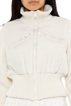 IVORY Ribbed Funnel Neck Jacket, image 3