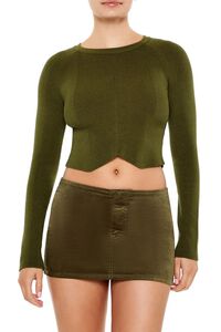 OLIVINE  Notched Cropped Sweater, image 1