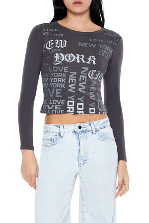 GREY/MULTI New York Graphic Cropped Tee, image 1