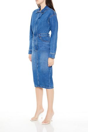 MEDIUM DENIM Denim Button-Front Midi Dress, image 3