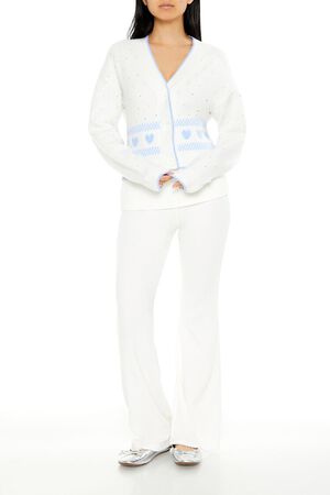 WHITE/MULTI Fair Isle Heart Cardigan Sweater, image 2