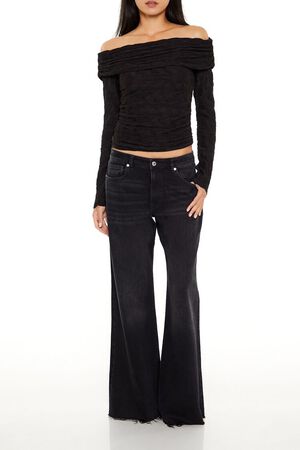 BLACK Textured Off-the-Shoulder Top, image 2