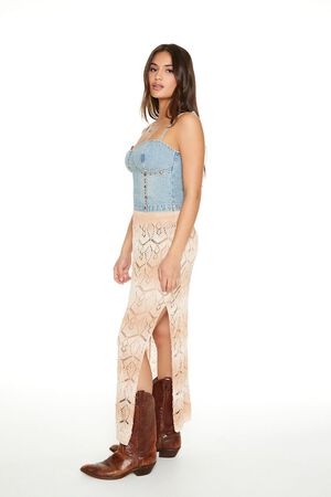 CREAM/TAN Striped Crochet Maxi Skirt, image 2