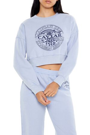 BLUE/MULTI Caviar Graphic Cropped Pullover, image 1