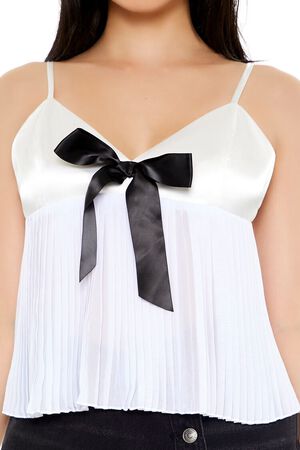 WHITE/BLACK Satin Bow Flounce Cami, image 3