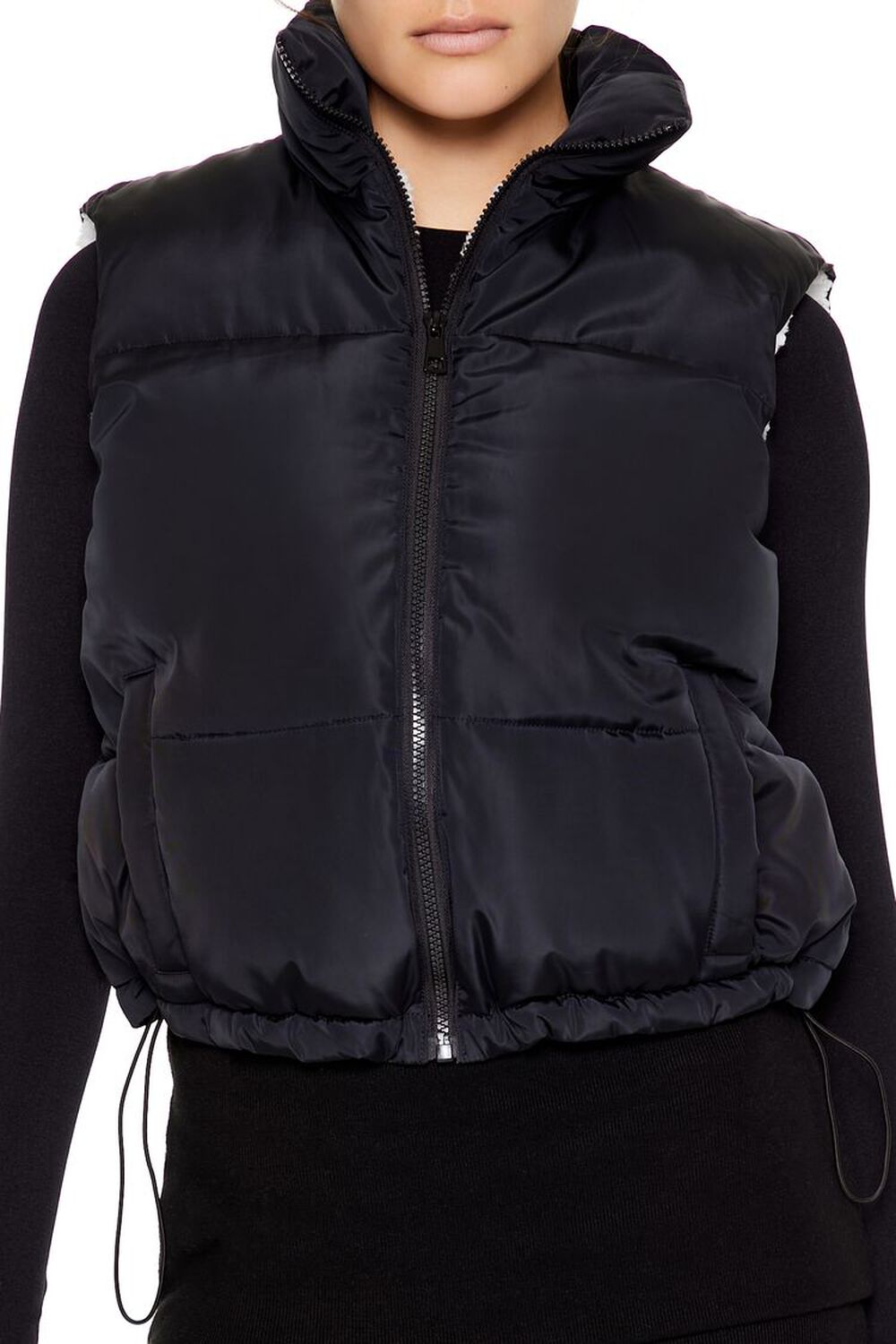 BLACK Toggle Drawstring Cropped Vest, image 3
