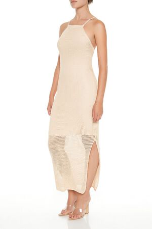 BEIGE Crochet Halter Maxi Dress, image 3