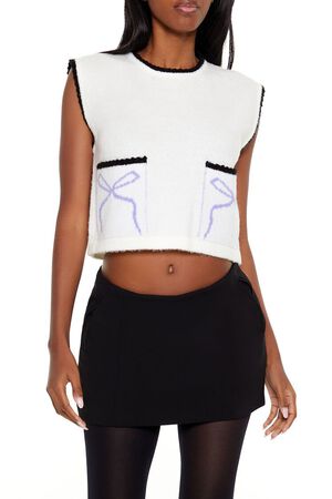 WHITE/MULTI Cropped Bow Sweater Vest, image 1