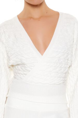 OLIVINE  Peasant-Sleeve Cable Knit Sweater, image 3