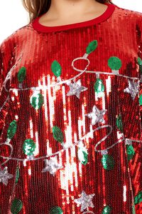 RED/MULTI Plus Size Sequin Christmas Lights T-Shirt Dress, image 5