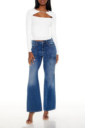 WHITE Faux Gem Cutout Sweater, image 2