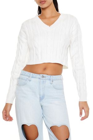 PEONY Cropped Cable Knit Sweater, image 1