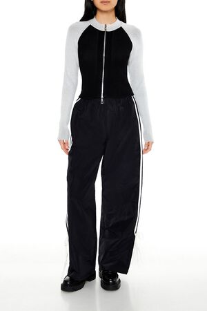 BLACK/MULTI Two-Tone Raglan Zip-Up Sweater, image 2