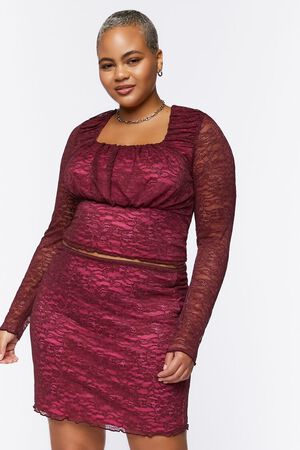 MERLOT/AZALEA Plus Size Lace Mini Skirt, image 1