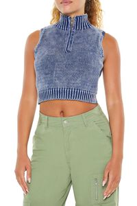 BLUE/MULTI Cropped Half-Zip Sweater Vest, image 1