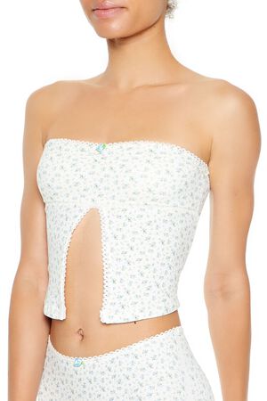 CREAM/MULTI Seamless Floral Tube Top, image 3