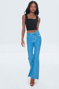 BLACK Smocked Ruffled Cropped Tank Top, image 5