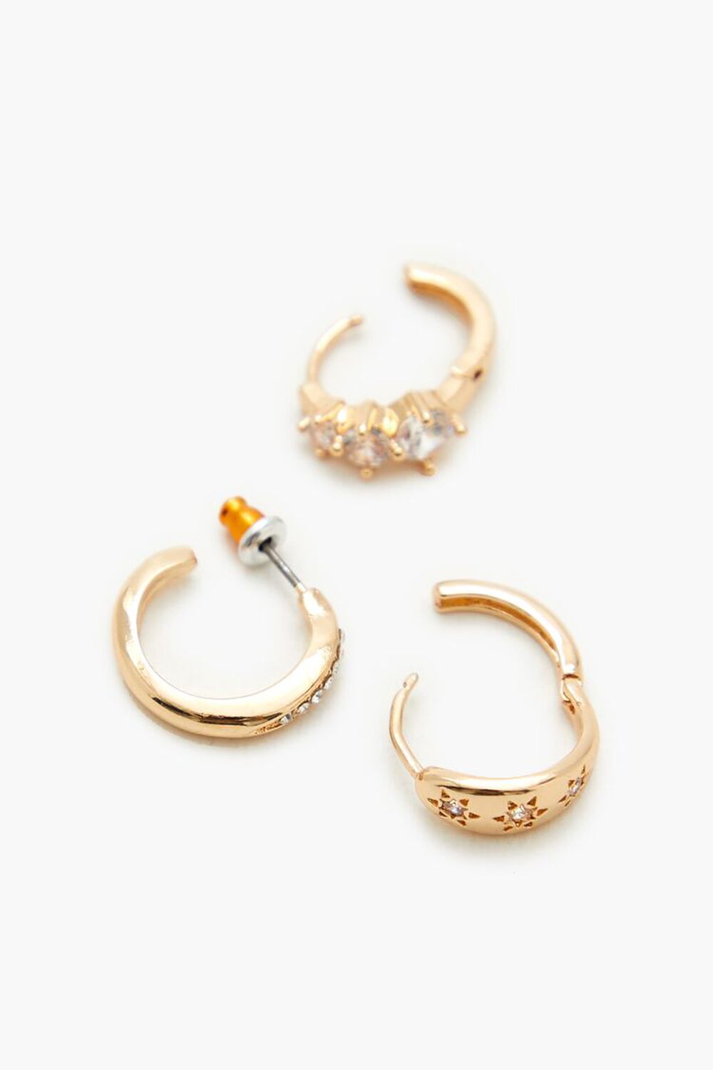 GOLD/CLEAR Rhinestone Huggie Hoop Set, image 3