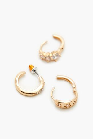 GOLD/CLEAR Rhinestone Huggie Hoop Set, image 3