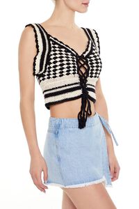BLACK/CREAM Sweater-Knit Geo Crop Top, image 4