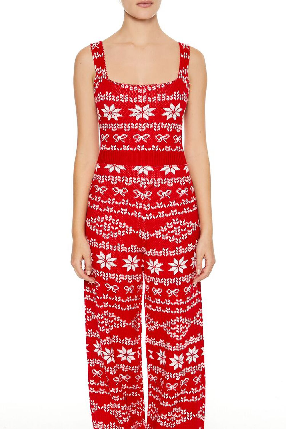 RED/MULTI Fair Isle Sweater-Knit Jumpsuit, image 2