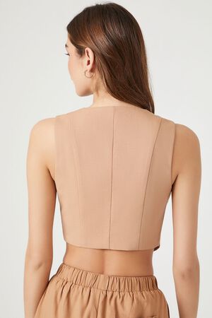 TAN Notched Plunging Cropped Vest, image 3