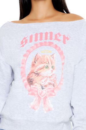 HEATHER GREY/MULTI Sinner Kitten Graphic Pullover, image 3