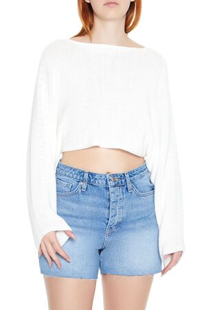 WHITE Cropped Split-Back Sweater, image 1