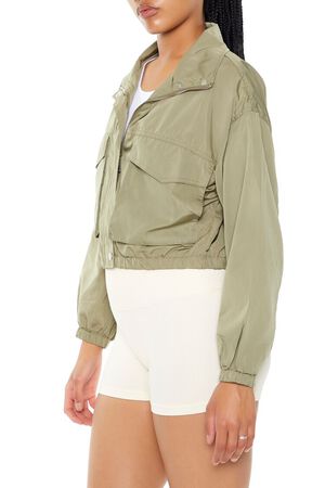GREEN Cropped Cargo Bomber Jacket, image 2
