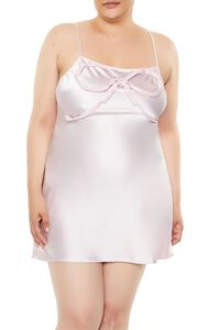 PINK Plus Size Satin Bow Mini Slip Dress, image 2