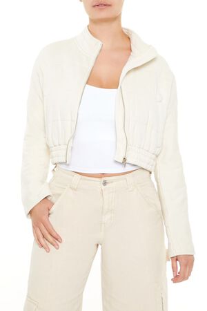 WHITE Quilted Zip-Up Cropped Jacket, image 1