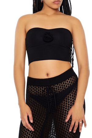BLACK Cropped Sweetheart Tube Top, image 1