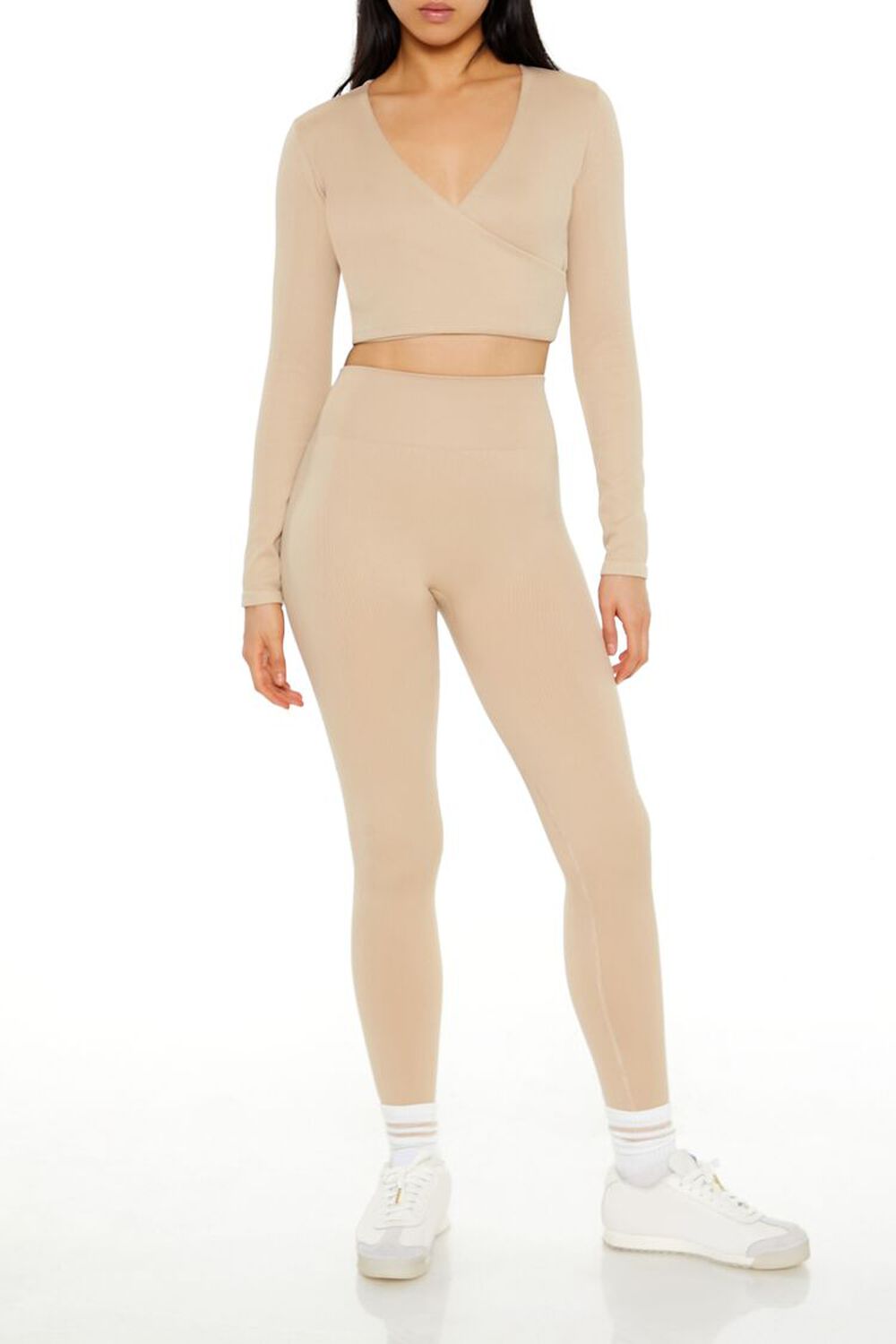 DESERT SAND Active Seamless Surplice Crop Top, image 2