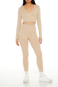 DESERT SAND Active Seamless Surplice Crop Top, image 2